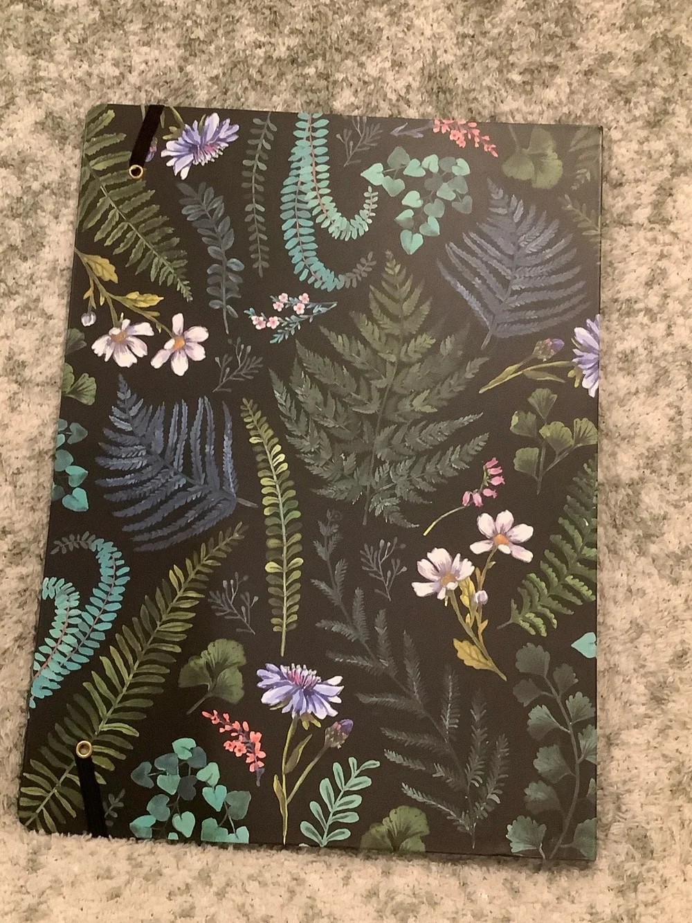 Clementine Paper Co Floral Notes Padfolio Black w Green Botanical Accents NWT